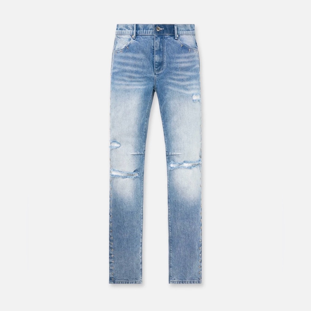 Rta Bryant Studded Skinny Jean Ripped Medium Blue Cross 31
